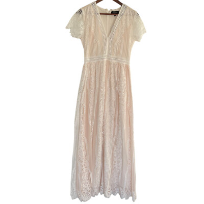 Aakaa Fill Your Heart Lace Maxi Dress Small White Cream Underlay Wedding  Bridal | eBay