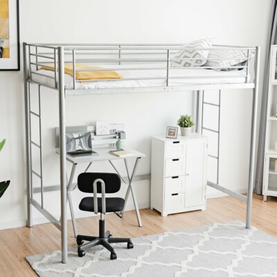 1pc Metal Loft Bed Twin Size Top Bunk Child Teen Space Bedroom