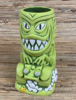 Gill Gasser Tiki Mug Tiki Farm Derek Yaniger Green Glaze 7'' Tall 21 Oz New