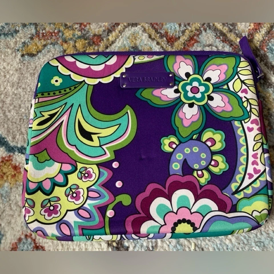 Bolsa para laptop Vera Bradley floral roxa e verde - Imagem 3 de 3