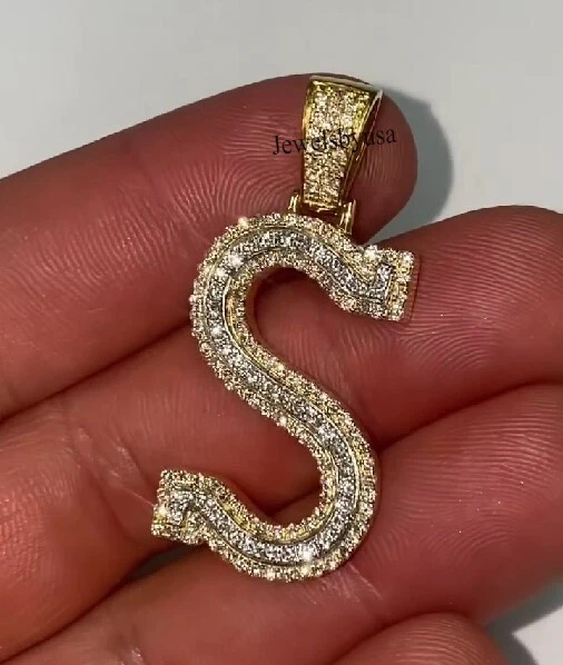 Natural Diamonds Custom Initial 'S' Letter Pendant Yellow Gold Plated 925 Silver - Изображение 4 из 4