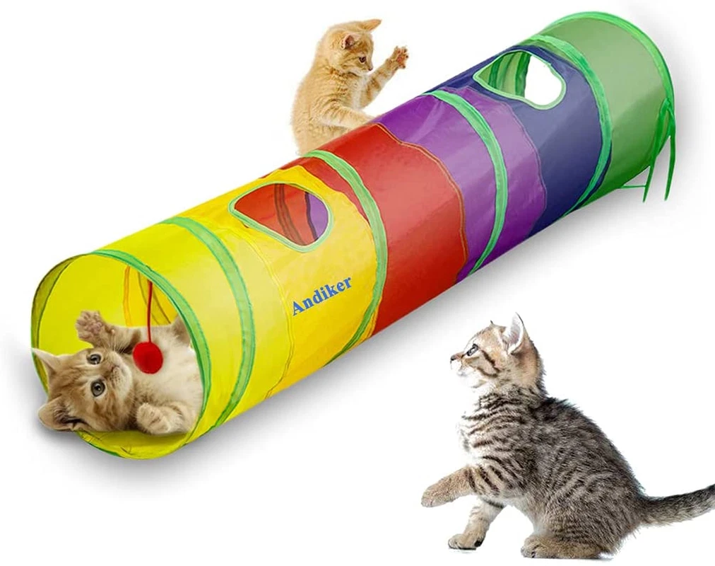 Andiker 45" Rainbow Cat Tunnel with Ball and Holes for Indoor Play and Exercise