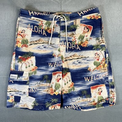 Polo Ralph Lauren Swim Trunks Mens Large Blue Hawaiian Aloha Hula Floral Unlined