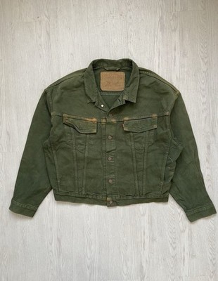 Vtg 80s Levi's 70598 Olive Green Denim Jacket Made in USA Sun Faded Trucker