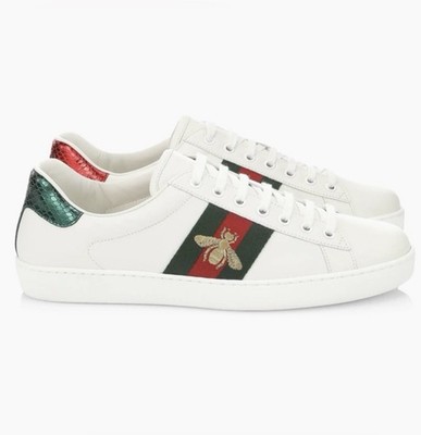 Gucci Womens Ace Sneaker Bee Logo Tennis Shoe White Green/Red Stripe Size 38 EU