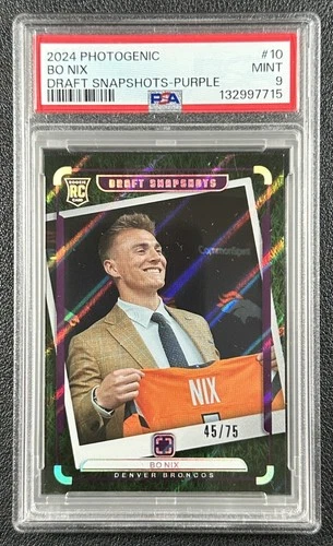 BO NIX PSA 9 2024 PANINI PHOTOGENIC #10 ROOKIE DRAFT SNAPSHOTS PURPLE RC 45/75