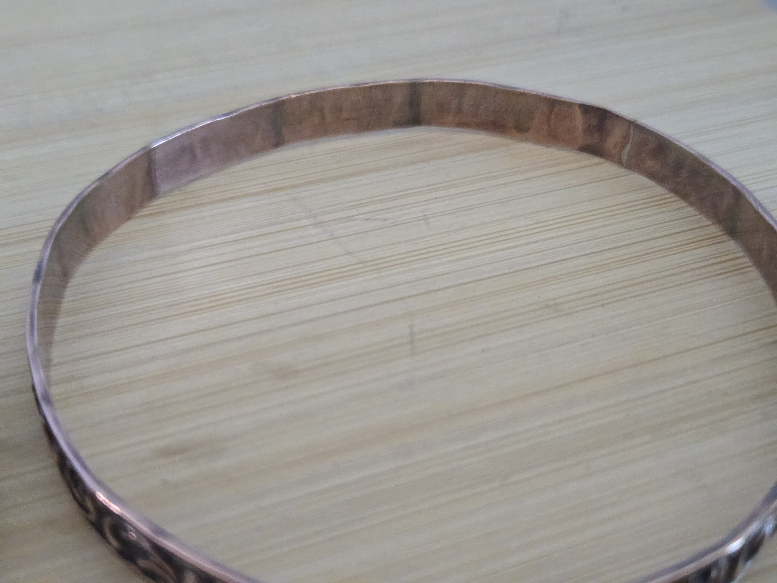 Pair Solid Copper Bangle Bracelets Etched Scroll … - image 9