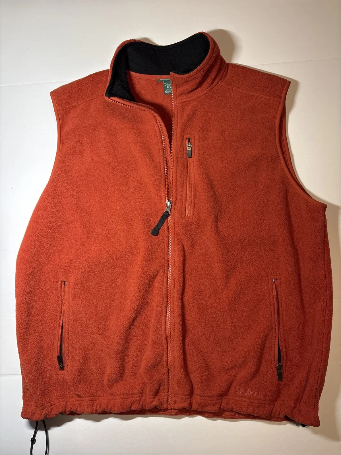 LL Bean Men's XL Fleece Full Zip Vest Rust Sleeveless Zipped Pockets