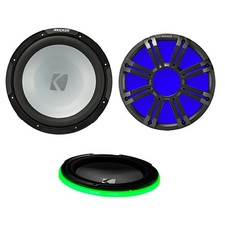 Kicker 10" 350W SVC Marine Subwoofer w/Charcoal LED Grilles, LED Speaker Rings