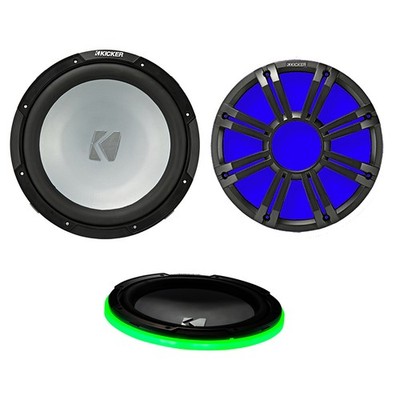 Kicker 10'' 350W SVC Marine Subwoofer w/Charcoal LED Grilles, LED Speaker Rings