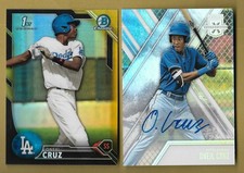 (2) ONEIL CRUZ RC. 2017 PANINI ELITE AUTO 2016 1ST BOWMAN CHROME BLACK/GOLD MLB
