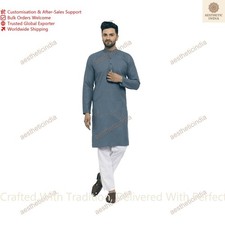 Mens Kurta Traditional Mens Wear Cotton Color Gray Kurta Mens Designer Kurta
