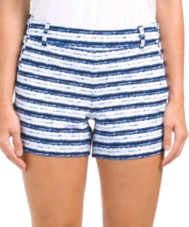 Spanx 50213R Sunshine 6" Stretch Shorts White Blue Painted Stripe Size 2X