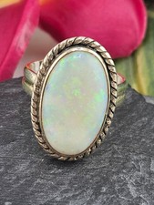 Full Cab White Australian Opal and 925 Sterling Silver Ring - Size 8