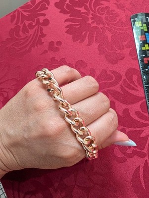 Gold Color Curb Link Chain Bracelet, Lobster Clasp, 8 in, Metal