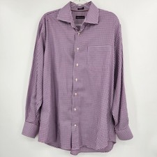 Peter Millar Long Sleeve Button Front Shirt Mens Size 16.5 Purple Gingham Plaid