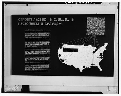 Russian Poster USA Construction in Present and Future 1960s Map Exhibit