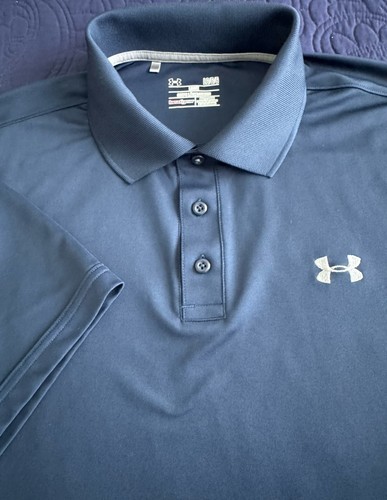 UNDER ARMOUR Heat Gear Loose Mens SS Blue Stretch Golf Polo Large