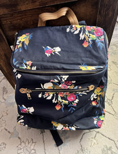 Women s Navy Floral Backpack, Zip Closure, Front Zip Pocket, Lined, Gold