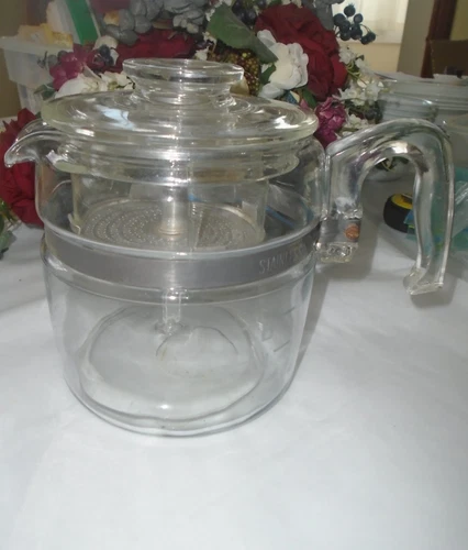 Vintage Pyrex Clear Glass Percolator 6 Cup  Coffee Pot Complete/sm.chip handle