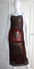 8 UK Karen Millen Vintage Black Red Sequin Mesh Overlay Bodycon Cocktail Dress
