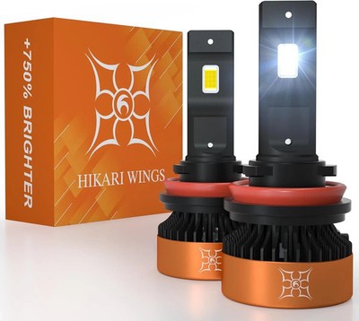 Hikari Wings H11 H9 H8 LED Light Bulbs 55W 30000LM 6000K Pure White Pair IP68
