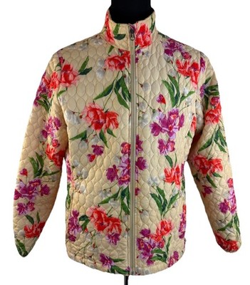 Lands'  End Primaloft Quilted Jacket Womens XL Floral Full Zip  Packable