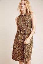 Anthropologie Maeve NWT Tiger Stripe Animal Print Midi Shirtdress Pockets 10