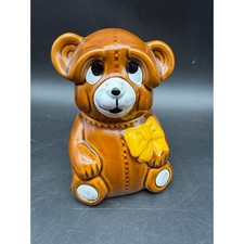 Vintage 1982 Houston Food Ceramic Bear Shaped Honey Pot with Honey Stick