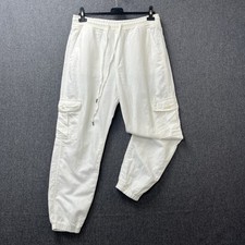 Gap women's trousers size Medium white linen cotton cargo utility jogger cuffed