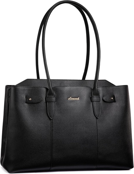 Lovevook Handtasche Damen 15,6 Zoll Laptoptasche Elegant Schwarz Leder Tote Bag-image