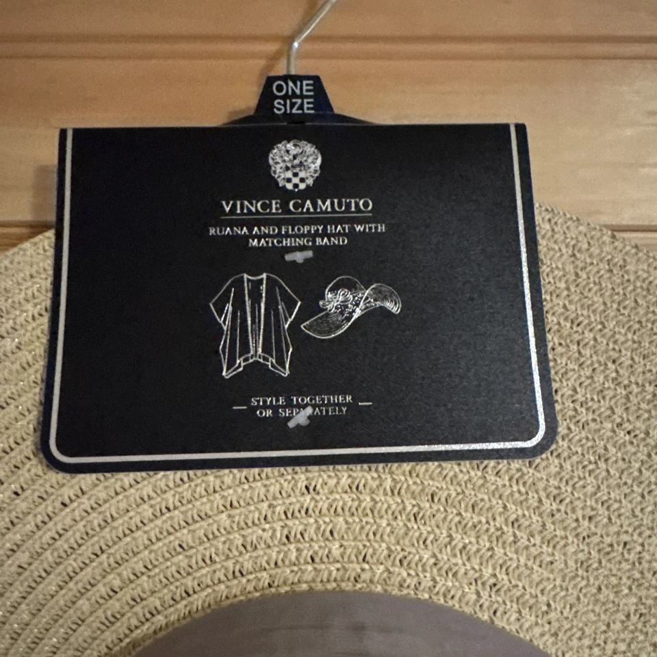 Vince Camuto Kimono Cover Up Hat Set Open Front brown White Floral One Size - Image 2 of 4