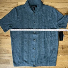 Christian Lacroix Men’s 100% Merino Wool Knit Short Sleeve Shirt Blue Medium NWT