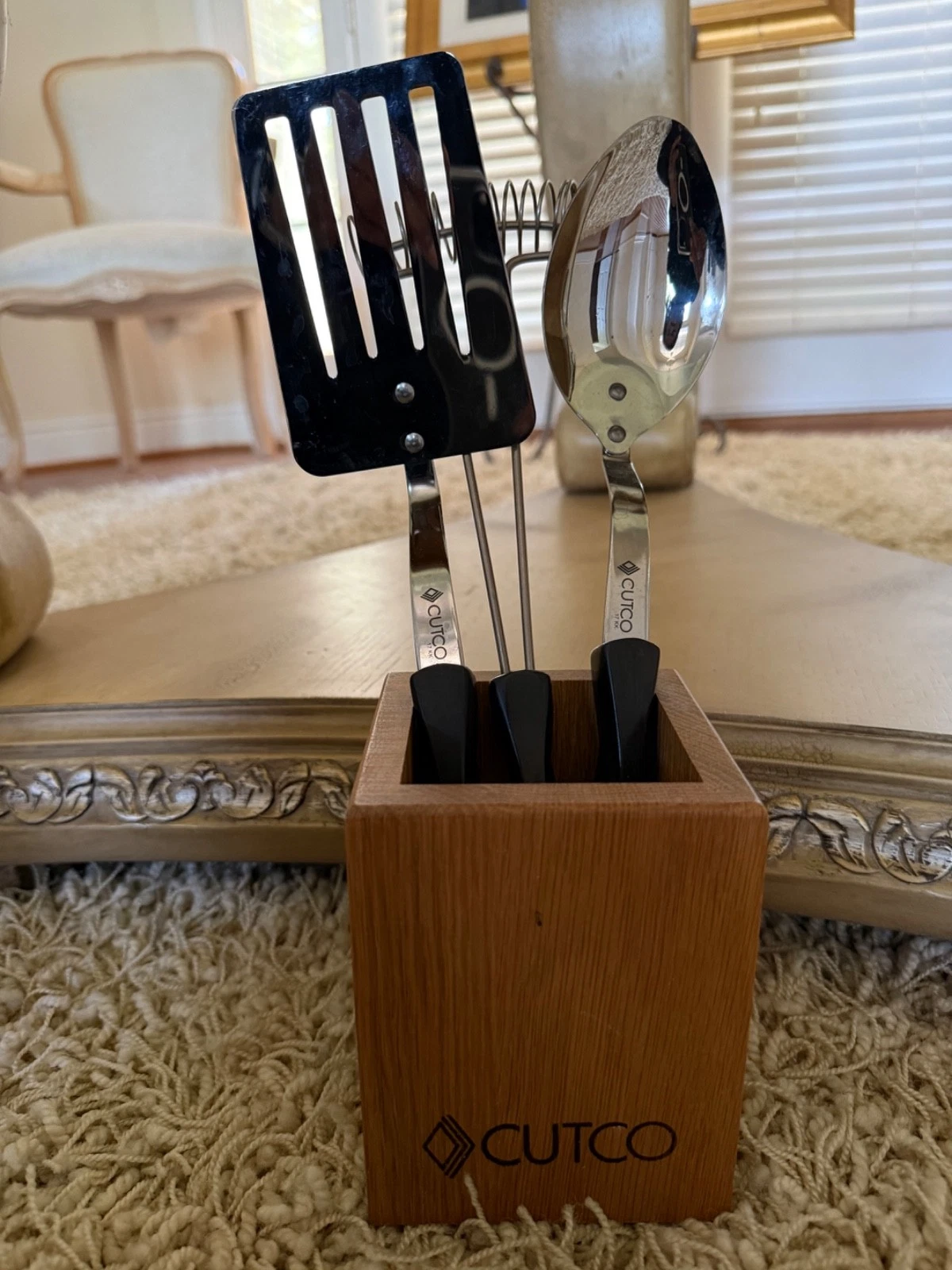 Cutco Utensils Set of 3 with Wooden Solid Oak Caddy