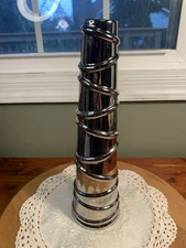 12” Ceramic Silver-Tone Diagonal Ribbed Glam Vase By Litton Lane