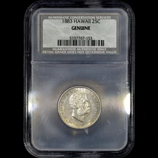 1883 HAWAII QUARTER ✪ NGC NCS AU DETAILS ✪ SILVER COIN 25C ◢TRUSTED◣