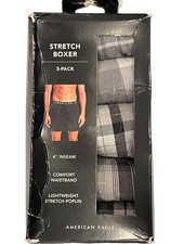 NWT AMERICAN EAGLE 5 Pack Stretch Boxer Sz XS-M Black Gray White Plaid 100