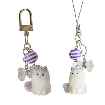 Flocking Cat Charm Keychain With Plush Texture Resin Keyring Gift For Pet Lovers