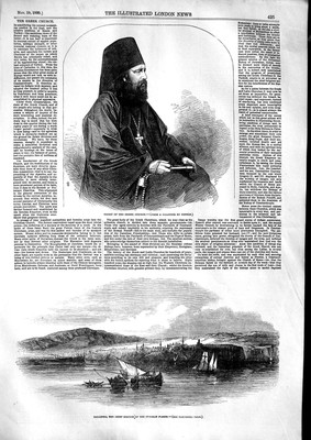 Alter antiker Druck 1853 Griechische Kirche Gallipoli Bahnhof Osmanische Flotten Boot 19.