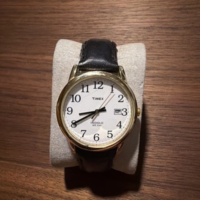 Timex T2H291, Men's Easy Reader, Black Leather Watch, Indiglo, Date, 35MM Case