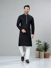 Black Color Traditional Men's Kurta Pajama Set Cultural Wear for Men