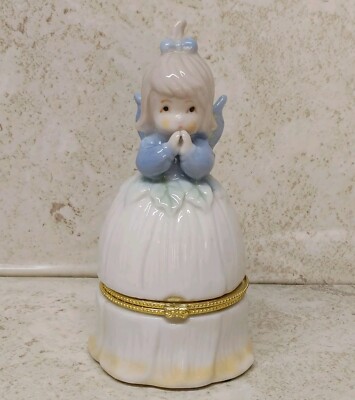 Porcelain Fairy Trinket Box Hinged Lid Wings 5.75'' 