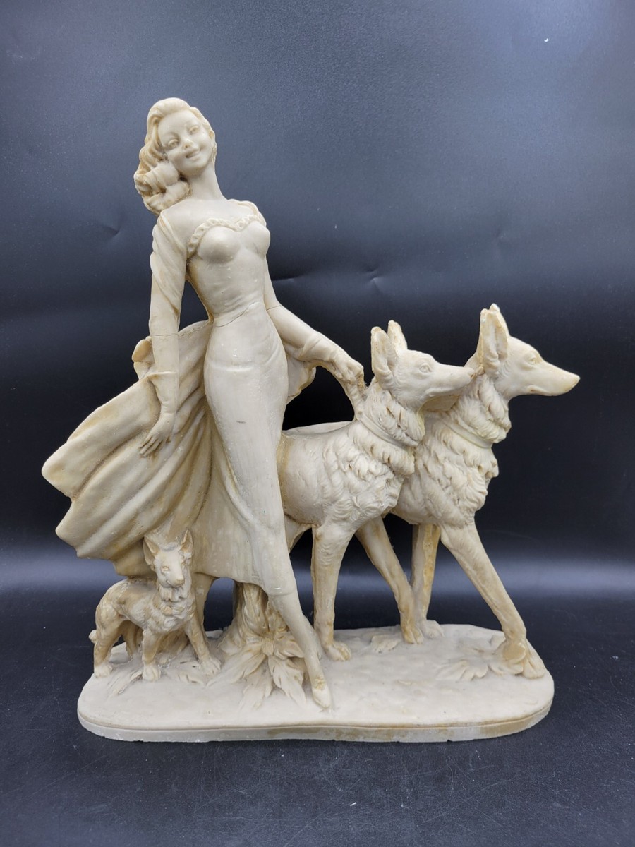Vintage Santini Alabaster Art Deco Figurine Statue Woman Walking