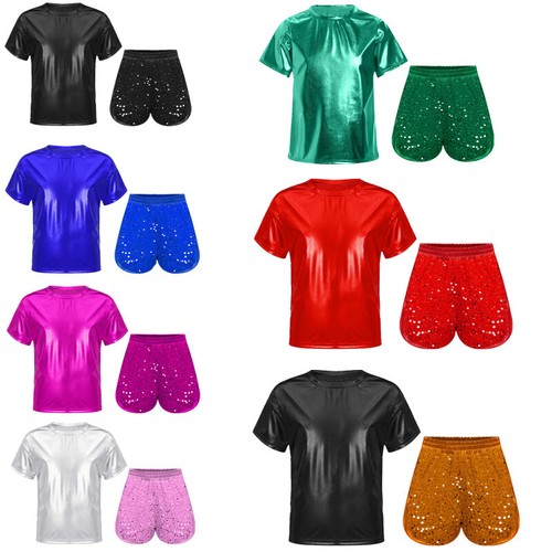 Kids Activewear Dance Qutfit Party Sets Round Neck Sportswear Short Sleeve