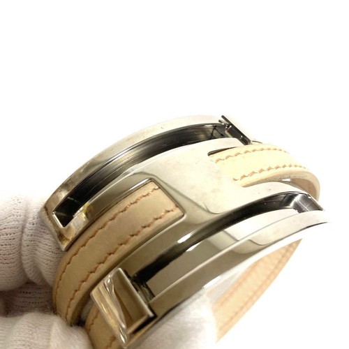 HERMES Beige Silver Puspus MM Bracelet Bangle Leather From Japan - Picture 5 of 9