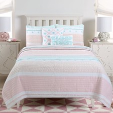 Olivia Light Pink Blue Girl Cotton Quilt Set, Bedspread, Coverlet