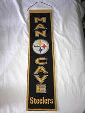 Winning Streak PITTSBURGH STEELERS Logo MAN CAVE Wool Blend Felt BANNER 32½"x8"