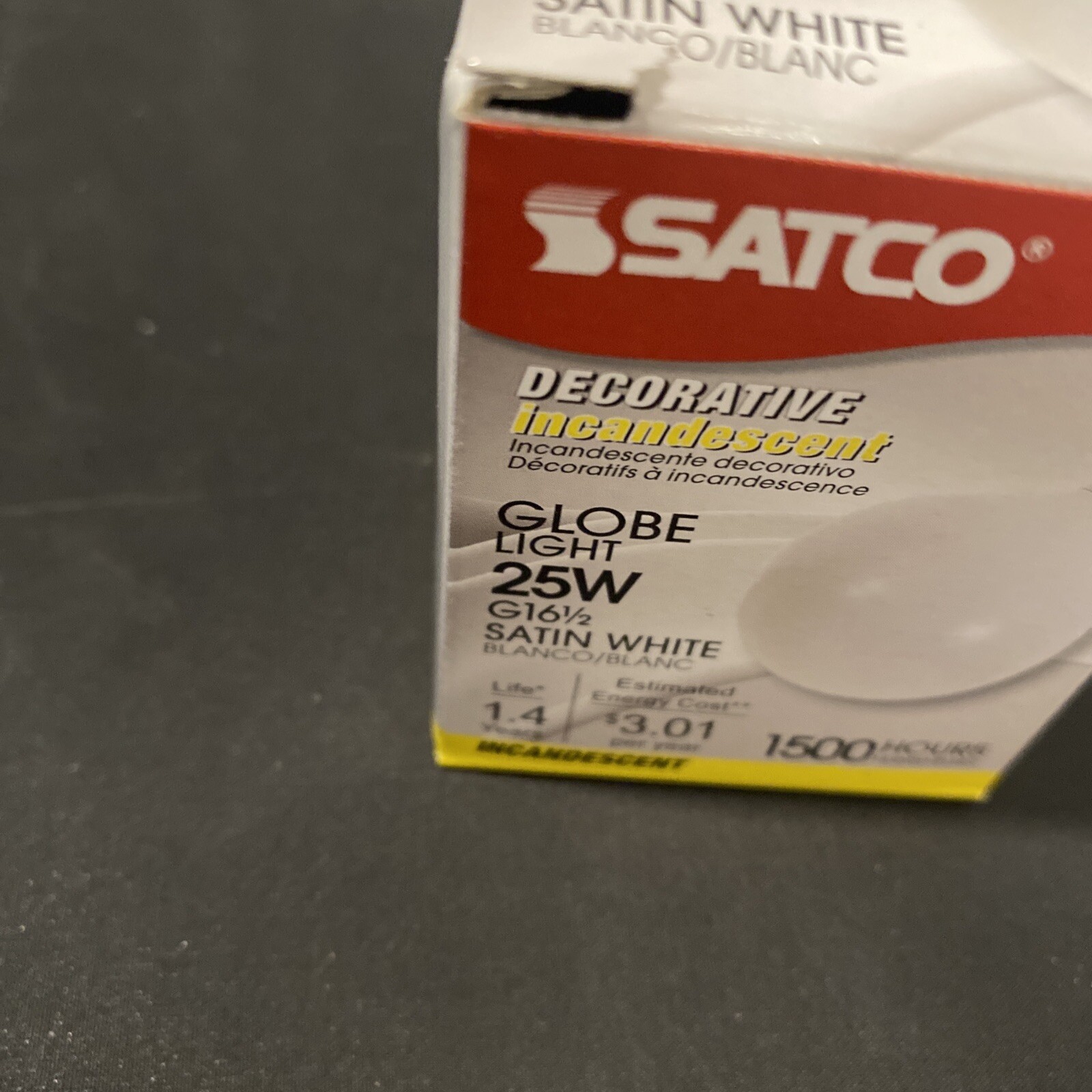 One (1) Satco S3825 120V Candelabra Base 25-Watt G16.5 Light Bulb, Satin White