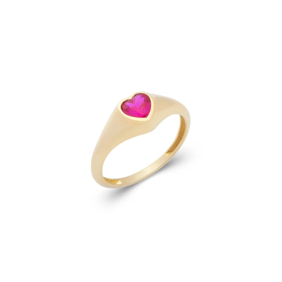14k Solid Gold Lab-Created Ruby Heart Love Statement Ring Women All Ring Sizes - image 2 of 4