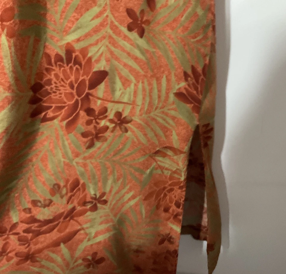 Vestido norton mcnaughton XL Maxi verde oliva laranja queimado floral sem mangas - Imagem 4 de 4